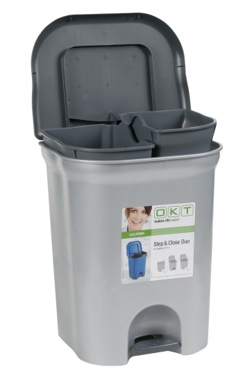 Odpadkový kôš "Step & Close DUO" 2 x 11 l, strieborný   POSLEDNÝCH 8 KS