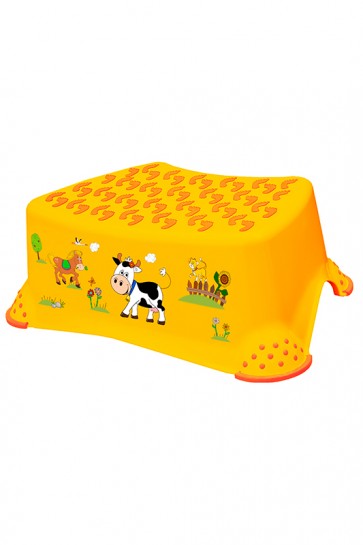 Detský taburet vo svetlo oranžovej farbe s motívom Funny Farm - 40x28x14 cm
